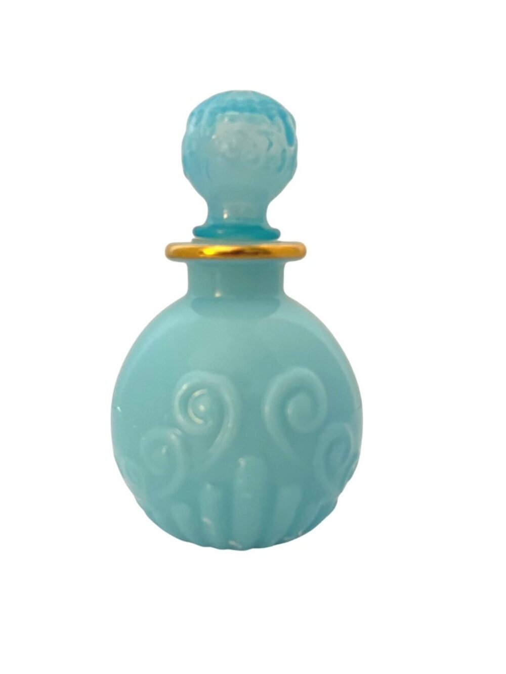 Avon Bristol Blue Milk Glass Gold Rim 1974 Perfume Bottle 5” Tall